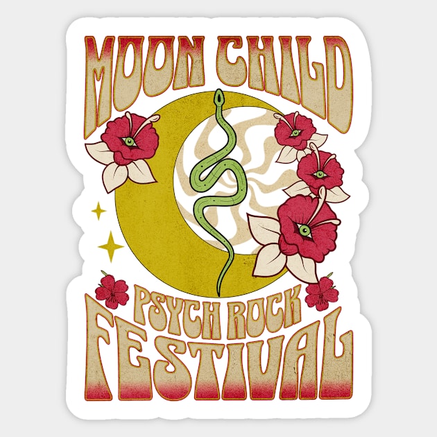 Hippie moon child retro psychedelic groovy vintage design Sticker by PoeticTheory